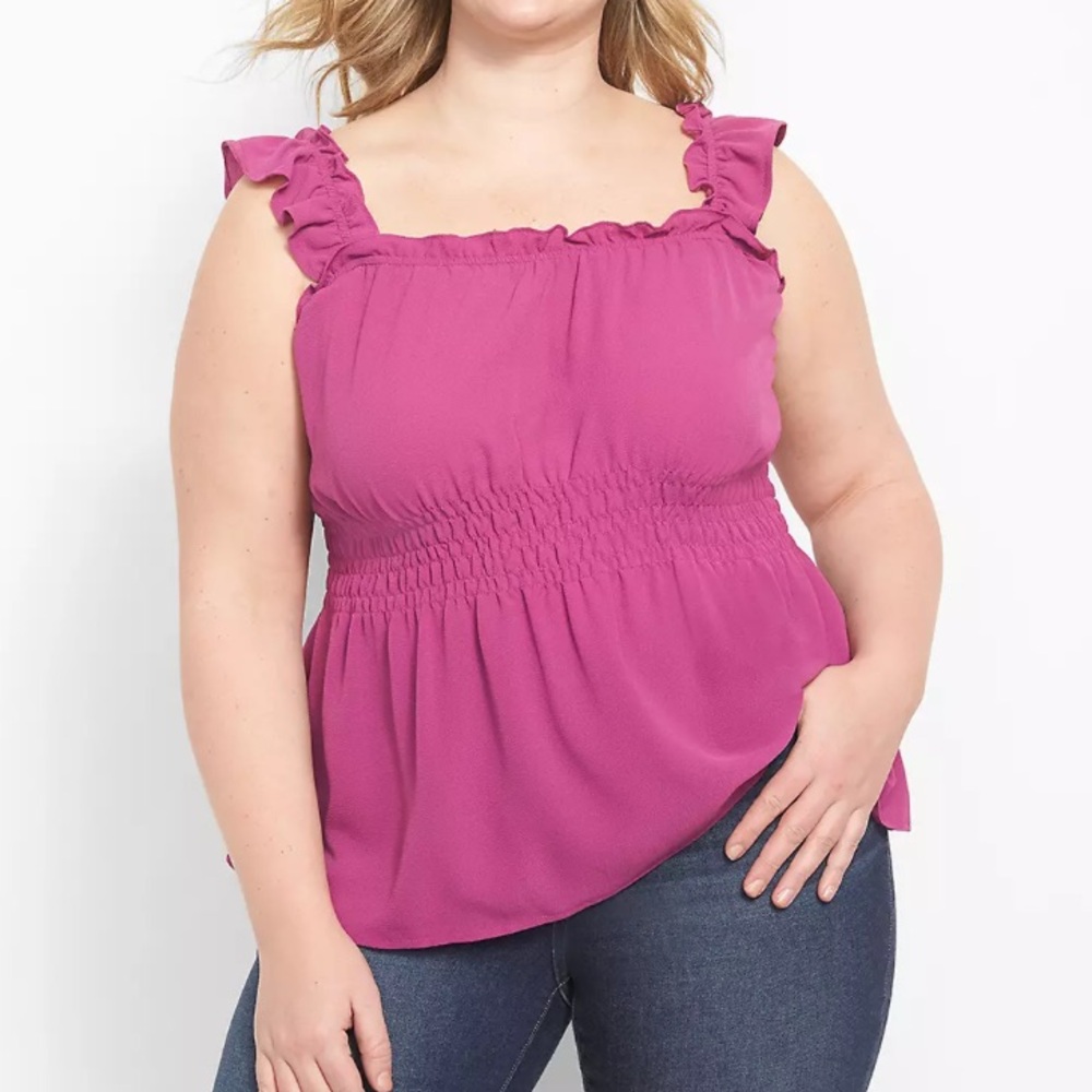 Lane Bryant Ruched Fuchsia Ruffled-Strap Blouse 28 NEW